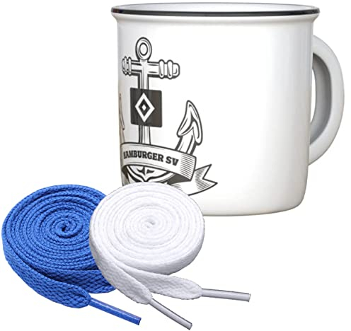 Hamburger SV HSV Tasse Emaille + 2 Paar Fan-Schnürsenkel