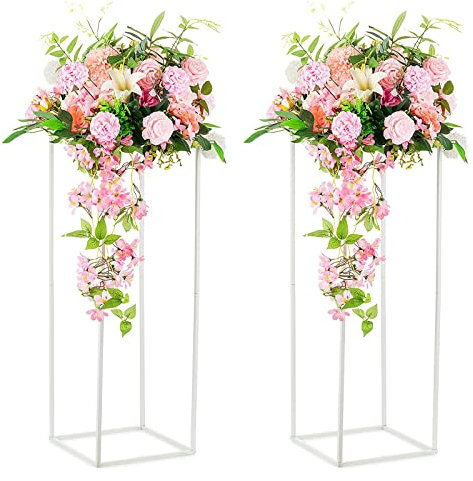Warmiehomy 2 Pcs Flower Stand, 100cm Tall Wedding Centerpieces Vase, Metal Rectangular Flower Stand for Wedding Table Decor, Flower Display Rack Decorations for Events Reception, Birthday Party
