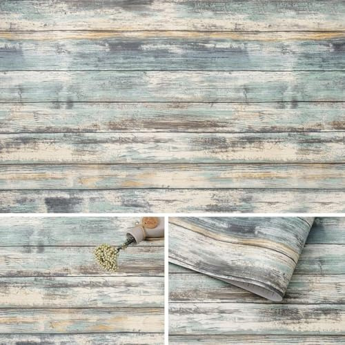 Arthome Rustique Bois Papier Adhesif pour Meuble,Auto Adhesif Papier Peint,Vinyle Film Autocollant Décoratif Imperméable Adhesif pour Meuble,Cuisine,Armoires,Revêtement,Bleu Bois,90cmx3m
