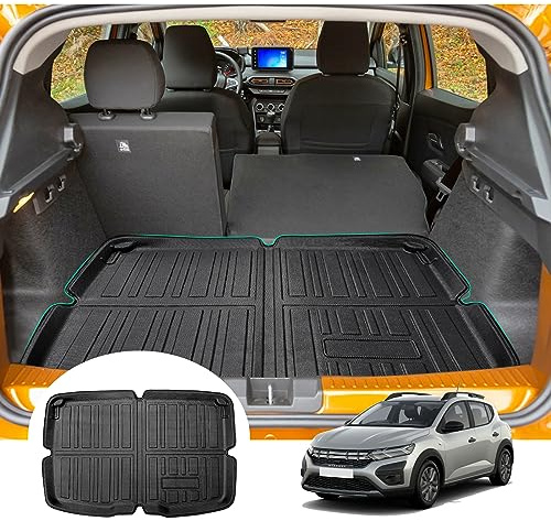 GAFAT Dacia Sandero 3/Sandero Stepway 3 III 2021-2024 2025 Alfombrilla para Maletero, Fácil de Plegar, Sandero 3 TPE para Todo Tipo de Clima, Borde Alto, Multifunción [Base de Carga Superior]
