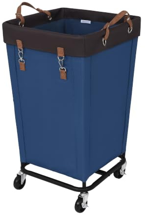 StorageWorks 160L Wäschewagen mit Rollen, großer Wäschekorb mit Rollen für Wäsche, Wäschewagen mit abnehmbaren Stofftaschen für schmutzige Kleidung für Hotel Zuhause Schrank Wohnheim, Blau | Blauer Wäschekorb mit Rollen, Metallrahmen und Griffen, Rollkorb für Schlafzimmer, Badezimmer, Wohnheim, Hotel