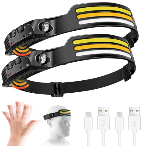NEOVSUNY Torcia Frontale LED, Lampada Frontale con Sensore Movimento, USB Ricaricabile, Batteria 1200mAh, Leggera Impermeabile Torcia da Testa con 10 Modalità di Luce per Campeggio Corsa Pesca Lavoro