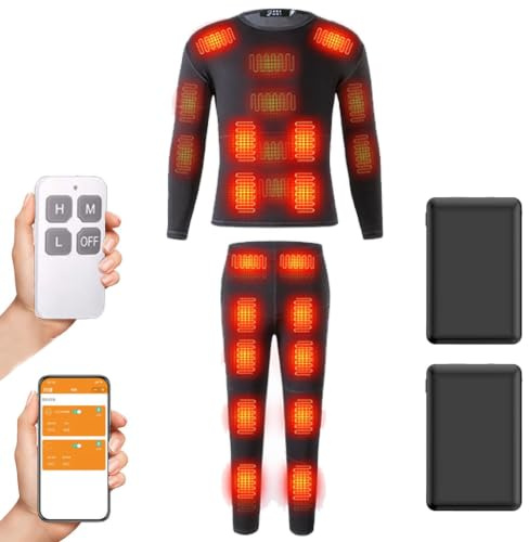 32 Bereiche Beheizte Thermische Unterwäsche Set, App Control Motorradbekleidung Fleece Thermal Shirt Hose