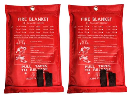 CENMEN Notfall-Feuerdecke, Feuerlöschdecke, Feuerlöschdecke für Küche, Grill, Kamin (119,9 x 119,9 cm), einfach zu bedienen, 2 Stück
