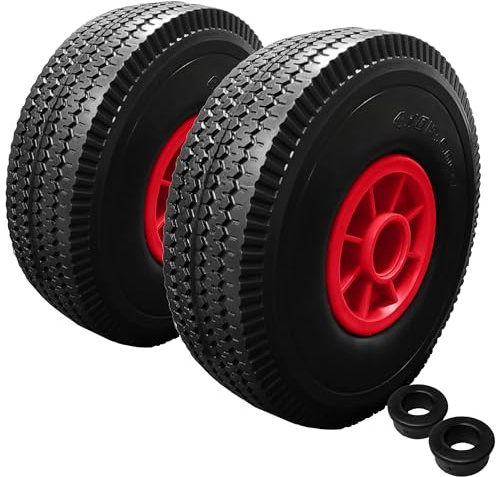 KetoBarrow 2x 10 Inch Heavy Duty Sack Truck Wheel, Solid Rubber Puncture Proof Hand Trolley Cart Wheels Replacement 4.10/3.50-4 Wheel 20mm Bore - Pair of Wheels