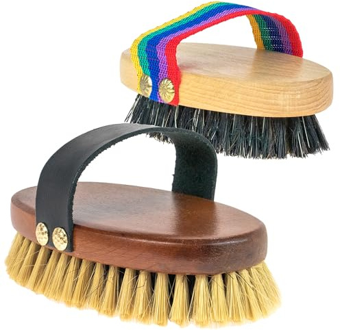 Easy Peasy Mate Kit per toelettatura cavallo Districa criniera e coda - Spazzola con setole equestri con setole naturali e cinturino in pelle - Regalo perfetto per cavalli Confezione da 2 misure in du