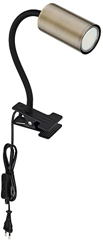 Schreibtischlampe klemmbar Schwanenhals Leselampe Bett Klemme Klemmleuchte Schreibtisch, Kunststoff Metall altmessing, 1x GU10, LxBxH 29x10x41,5 cm