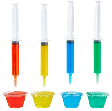 Zasdvn Siringhe da liquore per alcol, siringhe da fuoco, 60 ml, con coperchio in pizzo, 4 siringhe multifunzione per feste di Halloween con 4 bicchieri per il giorno del Ringraziamento