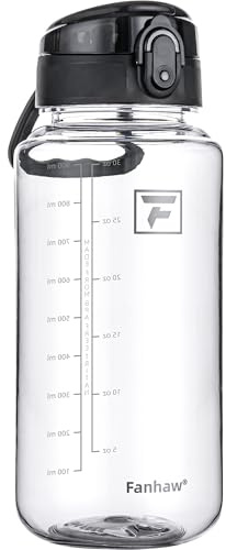 Fanhaw Bouteille d'eau en plastique de 946 ml avec couvercle à bec – Pour le sport, les femmes, les hommes – Tritan sans BPA – Anti-fuite avec couvercle anti-poussière (transparent et noir)