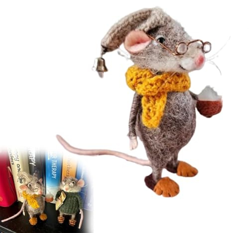 Cute Needle Felted Mouse, 2025 New Christmas Wool Felt Mouse Ornament,Handmade Needle Felt Mice Decorations,Cute Felt Mice Figurine,Needle Felted Christmas Mouse Doll Decorations (Type E)