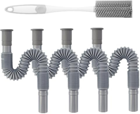 Washing Machine Drain Hose Universal Adaptor,Extendable Drain, Universal Washing Machines and dishwashers,Pipe Extension, Replacement Pipe, for Caravans and Motorhomes Too.Pipes x 4 + Brush.Loopunk