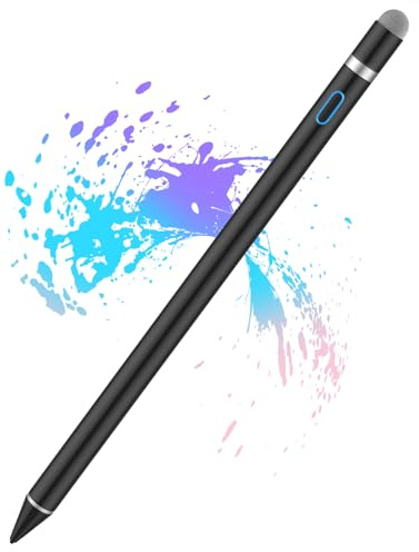 Stylet pour écran tactile - Pointe ultra fine de 1,5 mm pour iPad Pro, Air | Capuchon magnétique | Batterie 12H | Sans Bluetooth | Compatible avec iPhone, Android, Chromebook, tablettes (noir)