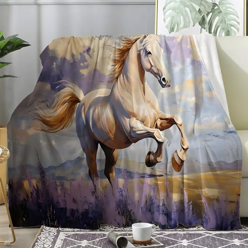 Aquarell Pferd Kuscheldecke Flauschig, Decke Fleecedecke Pferd, Weiche Warme Decke Wohndecke als Sofadecke Wolldecke Couchdecke Tagesdecke, XL 150x200 cm S-570