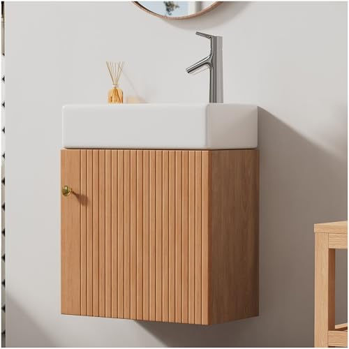 Seyakany Meuble sous lavabo Suspendu avec Lavabo,Petit Meuble de Salle de Bains pour invités 46x26x56cm,Naturel