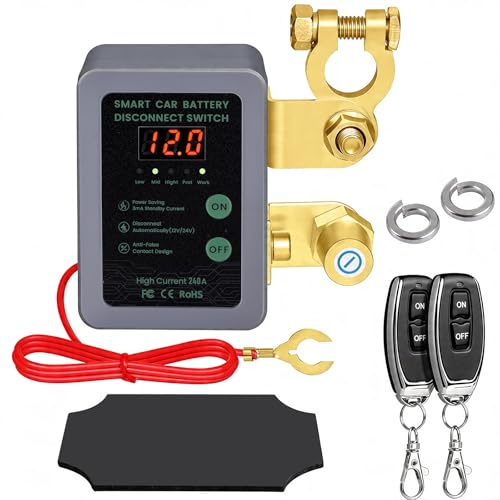 Smart Drahtloser Ferngesteuerter Auto Trennschalter, 12V Batterie Trennschalter 240A, Batterie Kill Switch Anti-Diebstahl mit LED-Anzeige automatische Abschaltung Schalter für Auto, RV, ATV, LKW, Boot