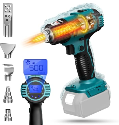 TASDISE Varmluftspistol, varmluftspistol, 50–550 ℃ justerbar temperatur, trådlös varmluftspistol, kompatibel med Makita 18 V-batteri, varmluftspistol, borstlös, utan batteri