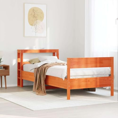 MOBCANT Massivholzbett ohne Matratze, Polsterbett Seniorenbett Bettrahmen Familienbett Geeignet für Gästezimmer Schulen Schlafzimmer Wohnungen Wachsbraun 90x200 Kiefernholz