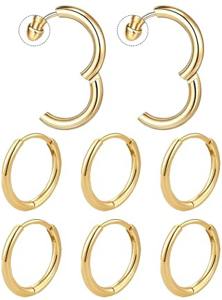 Mochity 4 par örhängen för kvinnor, örhängen örhängen i rostfritt stål, 8–20 mm Creole guldcreoler, silver dam, piercing öra smycken, 1, Rostfritt stål, Rostfritt stål