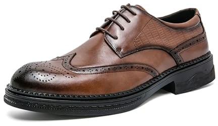 JHYUUKAU Chaussures d'affaires Rehaussantes À Semelles Épaisses pour Hommes, Confortables, Classiques, À Lacets, Style Oxford Brogue,Marron,41 EU