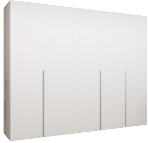 MEBLE KRYSPOL - Kleiderschrank - Drehtürenschrank - Schrank 250 x 202 x 52 cm - Moderner Garderobenschrank Schlafzimmer, Flur, Jugendzimmer - Weiß, Griff Kaschmir - Alicante 1