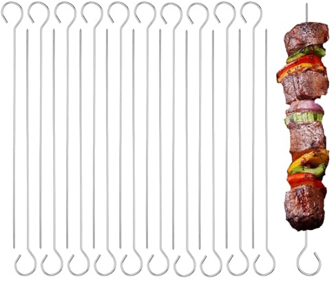 BOHUIZ 20 Pcs Metal Skewer for Grilling, 8 Reusable Barbecue Skewers Kabob Skewer Stainless Steel Shish Kebob Sticks for Grill Oven Outings BBQ Vegetable Cooking