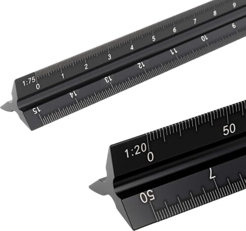 Jecdfs Jecdfs Righello Triangolare in Alluminio 30cm - Scalimetro Professionale con Scale 1:20-1:125 per Architetti, Ingegneri e Studenti (Nero)