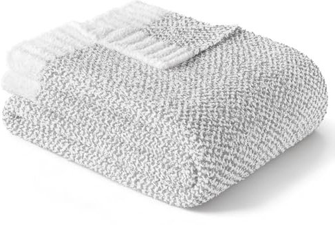 Exclusivo Mezcla Karierte Decke, Weiche Gestrickte Kuscheldecke, 150x200 cm | Kuschelige Karo Fleecedecke, Weich und Flauschig für Sofa und Bett, Wohndecke als Bettüberwurf, Meliertes Grau