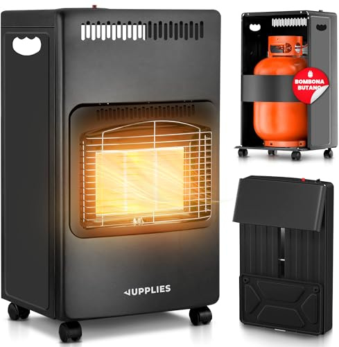 Estufa de Gas Butano Plegable 4200 W - Estufa Cerámica con 3 Niveles de Potencia, Triple Sistema de Seguridad, Sistema anti-vuelco - 20-80m²