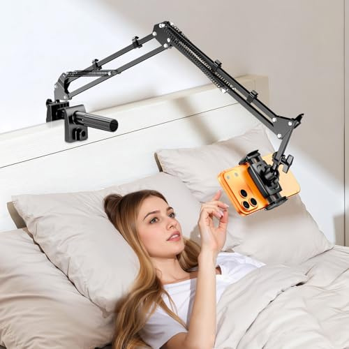 Handy Halter Bett Kindle Halterung Tisch - [360°Drehbarer Sockel] [Flexibler Klappbarer Arm] Handyhalterung Ständer für iPhone 17 16 15 14 Pro Max/Galaxy S25 S24/Kindle/Switch, 4,7-8,6 Zoll Smartphone