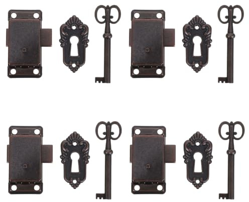 Sosoport 4 Set Serrature Vintage per Mobili con Chiavi di Ricambio Serrature in Metallo per Cassetti e Ante Armadietti Compatibili con Mobili Bagno Cucina e Ufficio