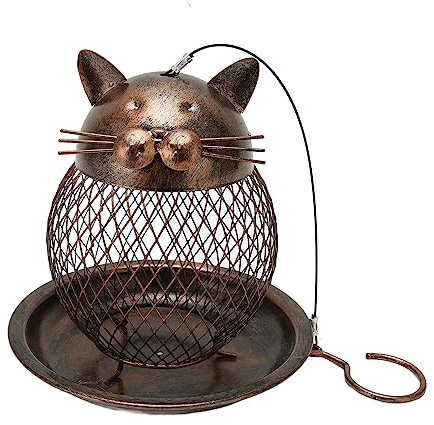 Mangeoire à Oiseaux en Forme de Chat, mangeoire à Oiseaux Suspendue en Fer Vintage, décoration de Jardin extérieur pour Cour de Villa, matériau en Fer Durable 16 x 16 x 18 cm