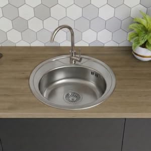 Faizee Home | Runde Edelstahlspüle Ø 51 cm – Hochwertige Einbauspüle aus Edelstahl | Mit Armatur & Siphon-Set | Pflegeleicht & langlebig für moderne Küchen