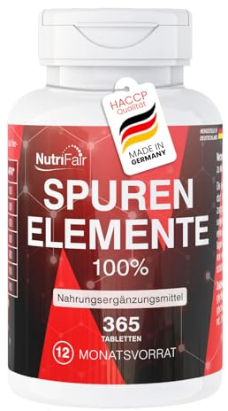 Nutrifair Spurenelemente 100% Komplex, 365 Tabletten, 100% NRV Eisen, Zink, Mangan, Kupfer, Selen, Molybdän, Chrom, Hochdosiert, 100% Vegan, Deutsche Produktion & Laborprüfung