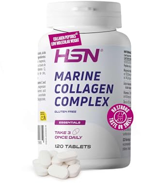 HSN Colágeno Marino Hidrolizado Complex 2000mg Péptidos Bajo Peso Molecular <1000 Da | Ácido Hialurónico Magnesio Vitamina C Zinc | 120 Tabletas | Piel Huesos Articulaciones | Sin Sabor ni Gluten