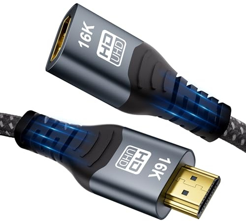 CAKOBLE Cable Prolongador HDMI 2.2 0.5m,Extensión HDMI 96Gbps Ultra High Speed,16K@60Hz, 8K@240Hz 4K@480Hz, Compatible HDMI 2.1,eARC, HDR10+, Dolby, HDCP 2.3, Sin pérdida de señal para TV PS5 Xbox