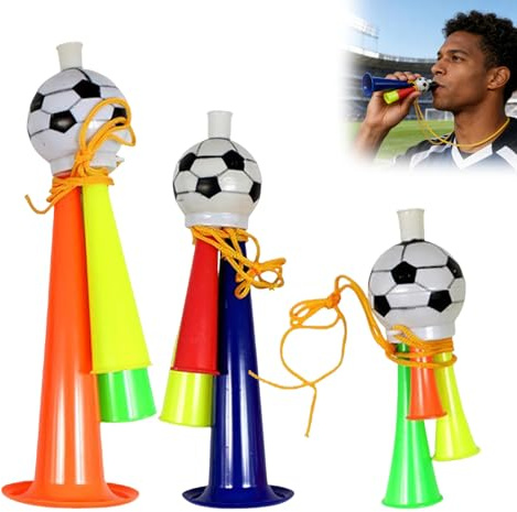 Generisch 3 Stück Fan Tröte – Fußball Vuvuzela – Cheerleading-Horn für Fans – Ideal für Fußball-Themenparty, Weltmeisterschaft & Stadion – Mit Umhängeseil – Leicht & tragbar