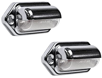 TRUE MODS 2pc Chrome Boat Trailer LED License Plate Lights [DOT FMVSS 108] [SAE L] [Surface Mount] [Waterproof] [12V DC] Universal Courtesy Step Tag Lamp for Auto Work Utility Flat Bed Semi Truck RV