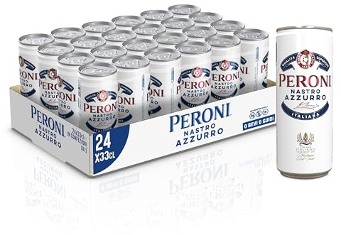 Peroni Nastro Azzurro, Cassa Birra con 24 Lattine di Birra da 33 cl, Birra Premium Lager a Bassa Fermentazione, Gusto Rinfrescante e Rigenerante, Gradazione Alcolica 5% Vol