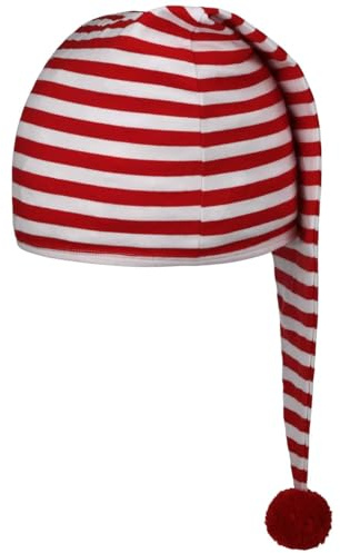 Lipodo Sovmössa (56 cm lång) – män och kvinnor – nattmössa gjord av bomull – nattmössa med pompom – pompom hatt en storlek (53–60 cm) – spetsig keps för att sova på natten, Röd vit, one size
