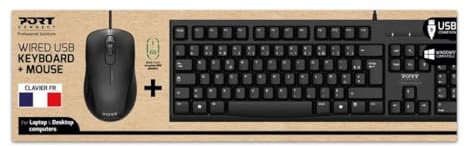 PORT CONNECT Pack Clavier avec Souris USB Filaire 1000 DPI Ambidextre USB-A Noir