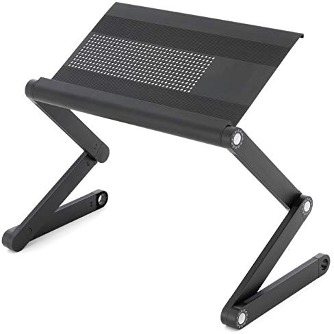 Laptoptisch Notebook-Ständer Tablet-Ablage Beistell-Tisch Aluminium-Legierung Platte 45x25cm Schwarz Höhe verstellbar Lüftungsschlitze für Bett