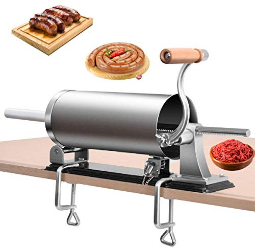 RELAX4LIFE 4 KG Wurstfüller manuell, horizontale Wurstmaschine aus Edelstahl, Wurstfüllmaschine mit 4 Füllrohre, Wurstpritze mit Tischklemme, Wurstpresse für Metzgerei & Küche & Restaurant, Silber