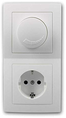 McPower FLAIR LED Dimmer mit Steckdose weiß 230V~/300W, Steckdose + Dimmer Kombination im Doppelrahmen, für elektronische Trafos, schaltet 20W bis 300W