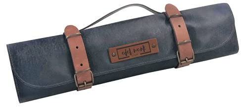 Crafted Leather & Lifestyle Messer-Rolltasche aus Rind-Echtleder, 7 Fächer, handgefertigt in niederländischen Gerbereien (Schwarz)