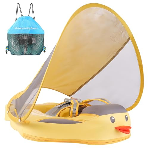 Mambobaby Float Add Tail Baby Swim Float with Canopy, Non-Inflatable Solid Baby Float, Upgrade Soft Waterproof Skin-Friendly Leather Material Infant Swim Float (Special Edition Yellow)
