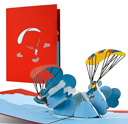 Diese-Klappkarten 3D Pop Up Karte Geburtstag mit Gleitschirmflieger - Paraglider Popup Gutscheinkarte zum Geburtstag - Fallschirmsprung Gutscheinkarte Pop Up - Geburtstagskarte 3D