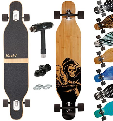 Mach1 Bambus Longboard mit Keramik Kugellager + T-Tool - Skateboard Drop Through Cruiser Komplettboard (Death)