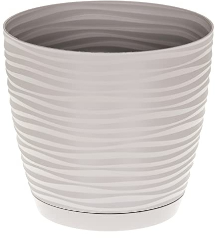 SPARKLE PLANTS Sahara Indoor Plant Pots – Modern Round Plastic Flower Pots with Drainage Hole & Saucer – 7 Sizes, 8 Colours for Succulents, Herbs, Flowers & Houseplants (23 cm, Light Grey)