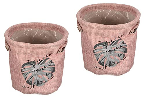 MISETA Cestas de algodón para plantas, patrón Monstera decorativo plegable para macetas de interior, marrón (color: rosa)