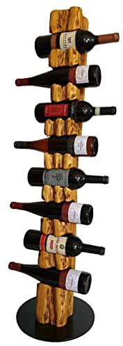 Wood & Wishes – Rustikaler Weinständer, Weinregal, Weinhalter aus massivem Holz; gefertigt in Handarbeit für 8 Flaschen Wein; Höhe 113 cm Ø 30 cm; Treibholzoptik; Landhausstil; dekoratives Unikat